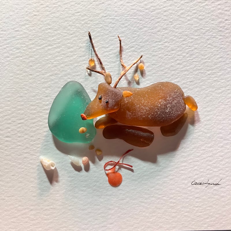 シーグラスアート ツリーを飾るトナカイ | CatusSquash