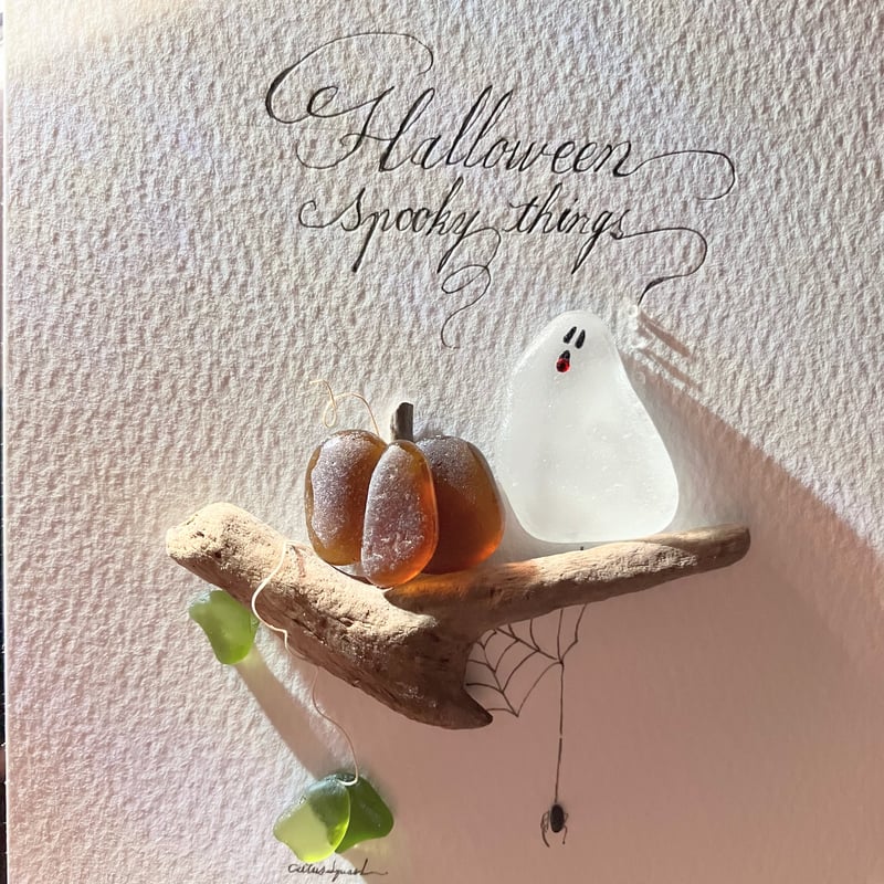 シーグラスアート ハロウィンゴーストとカボチャ | CatusSquash シーグラスアート ハロウィンゴーストとカボチャ | CatusSquash