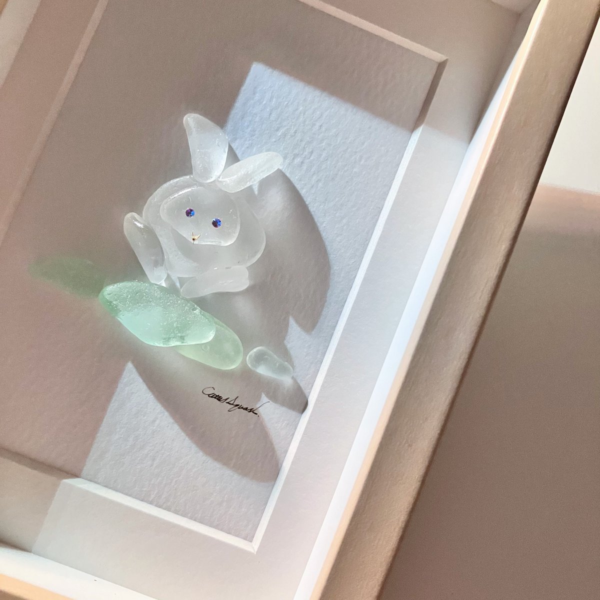 うさぎ♡シーグラスアート WOL.S シーグラスアート かくれんぼするウサギの親子 その他インテリア