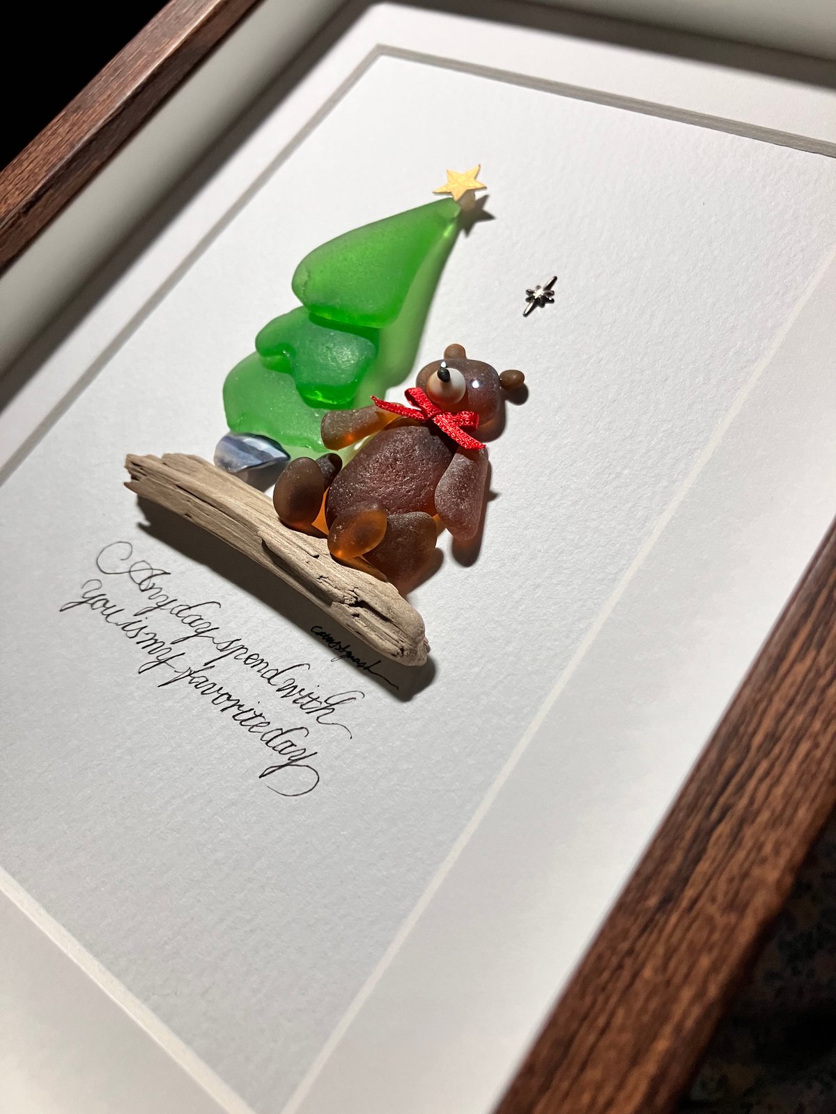 みときち　Xmasを祝うネコ　シーグラス／天然石／壁掛け／猫／クリスマス みときち様専用 Xmasを祝うネコ シーグラス／天然石／壁掛け／猫