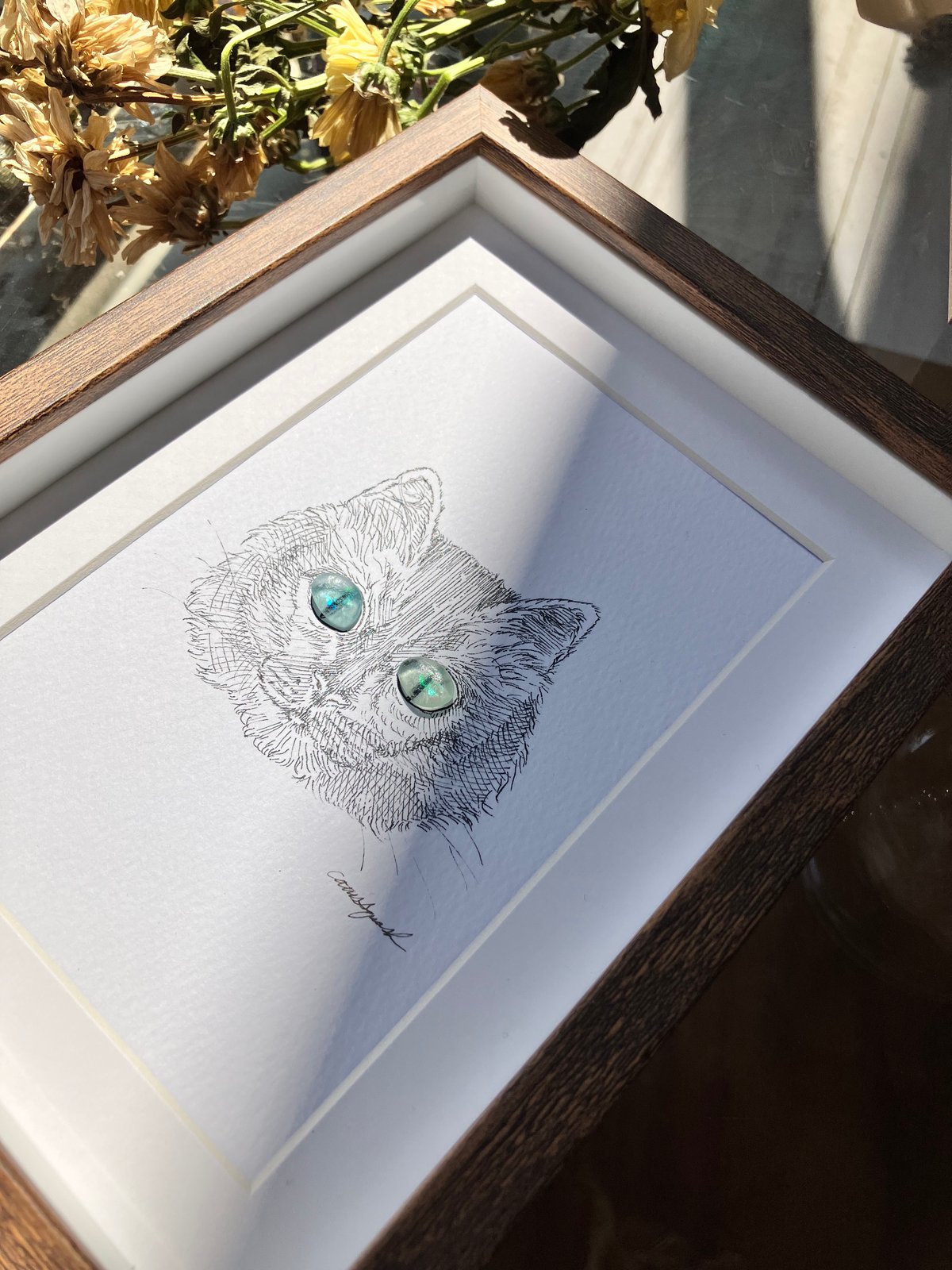 ステンドグラスパネル　オッドアイの猫 猫のステンドグラスアート パネル