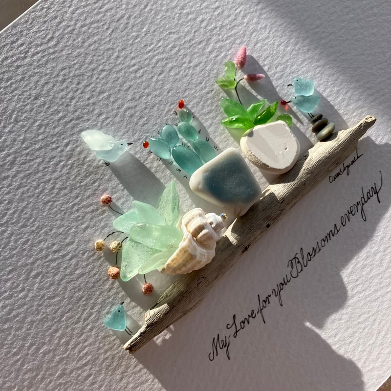 シーグラスアート 観葉植物 遊ぶ小鳥たち | CatusSquash