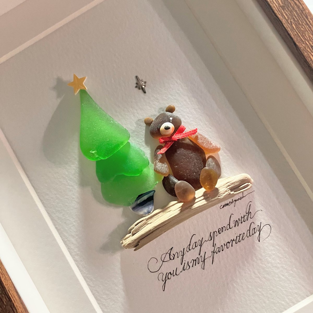 N1011シーグラスアート 美海のクリスマスツリーとうさぎちゃん 北欧インテリア N1011シーグラスアート 美海のクリスマスツリーとうさぎちゃん