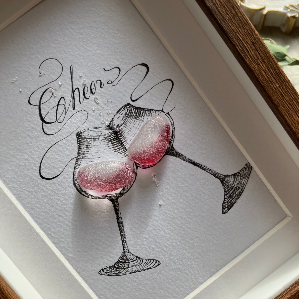 ハガキサイズ はさん シーグラスアート(うさぎとくじら) 