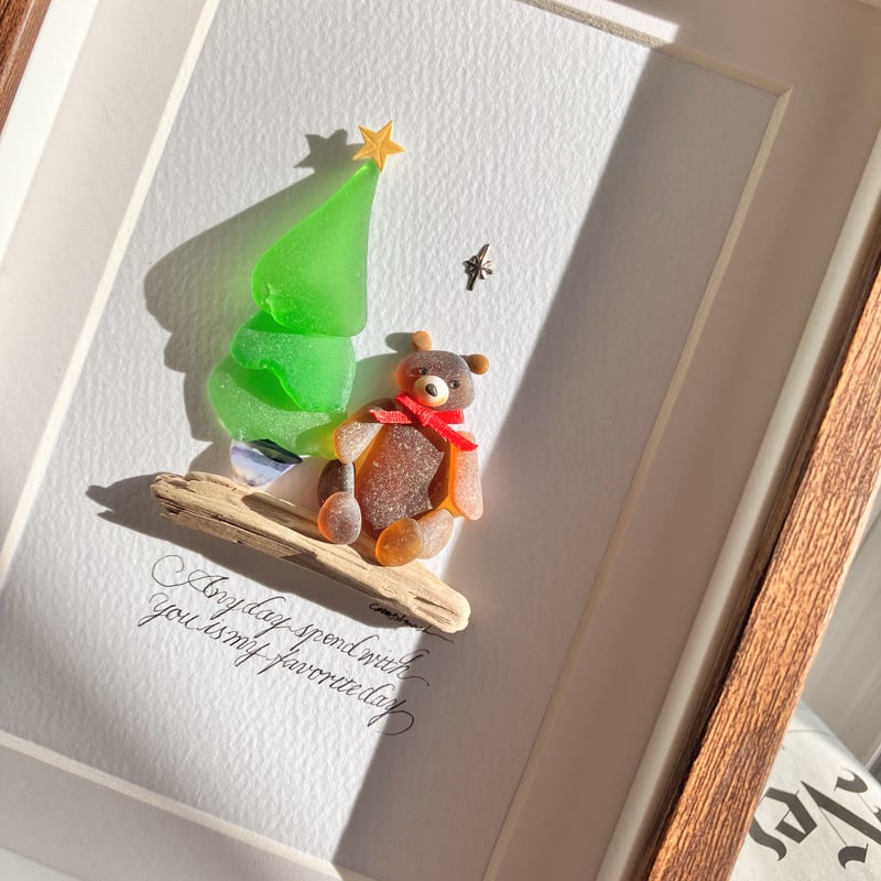 シーグラスアート もみの木とテディベア | CatusSquash