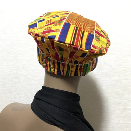 アフリカンプリント　ケンテ　パーニュ　キテンゲ　キャップ　ハット　帽子　African print Kente Kufi Hat C-H089
