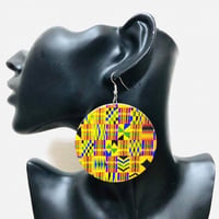 アフリカンプリント　ケンテ　木製　サークル　ウッドピアス　Africa African print Kente