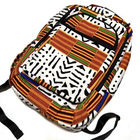 アフリカンプリント　リュック　バックパック　ケンテ　African Print Backpack Kente Mudprint