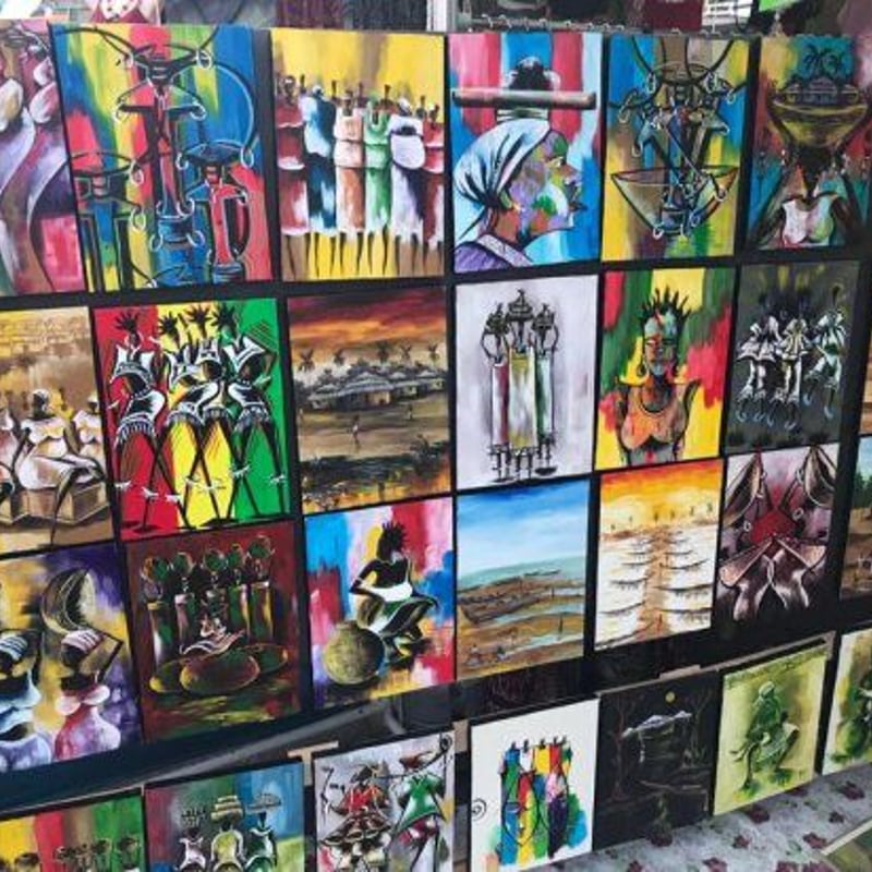 アフリカアート　サイ【画家 サイン入り】 アフリカンアート37 / クジャクとシマウマ | ボー・デコール