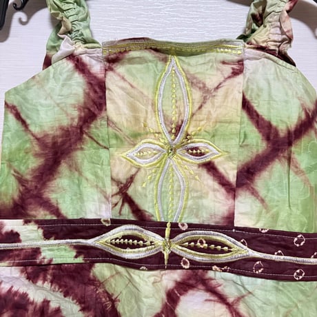 USED Made in Africa Congo アフリカンプリント　ブラウン×グリーン　ドレス　ワンピース　African print dress