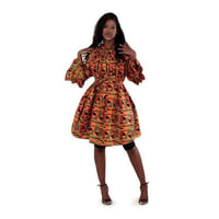 アフリカンプリント　ケンテ　ガーナ　オフショルダー　ワンピース　African print Kente dress
