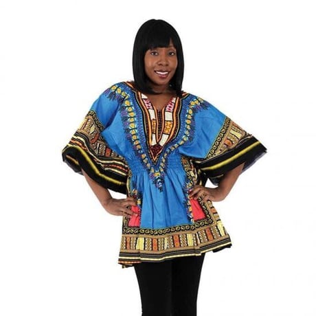 Elastic Dashiki Blue　ダシキ　半袖シャツ　アフリカ　アフリカン　民族衣装　 ヒッピー　hiphop