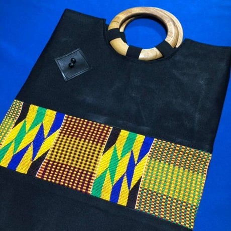 Made in Ghana　アフリカ　ガーナ　ケンテ×ブラック　ハンドバッグ　Africa Kente