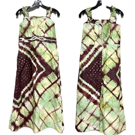 USED Made in Africa Congo アフリカンプリント　ブラウン×グリーン　ドレス　ワンピース　African print dress