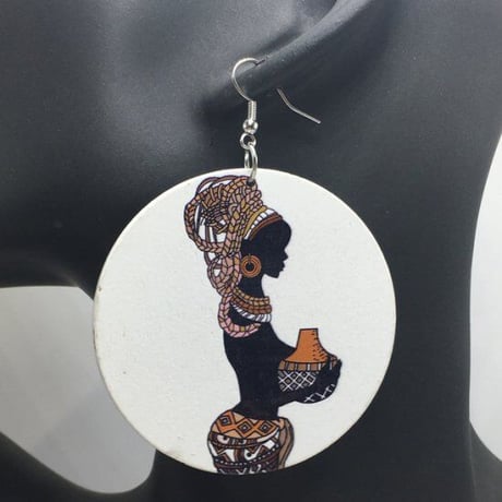 両面プリント　アフリカ　アフリカン　女性　ターバン　カラフル　ピアス　Africa　African woman