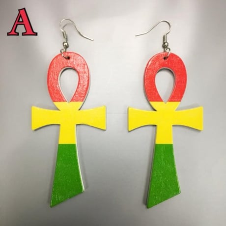 ウッド　木製　アフリカ　アフリカン　エジプト　Egypt　アンク　Ankh　ピアス