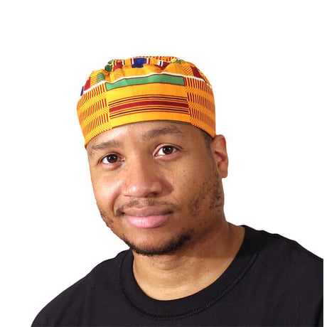 アフリカンプリント　ケンテ　パーニュ　キテンゲ　キャップ　ハット　帽子　African print Kente Kufi Hat C-H089
