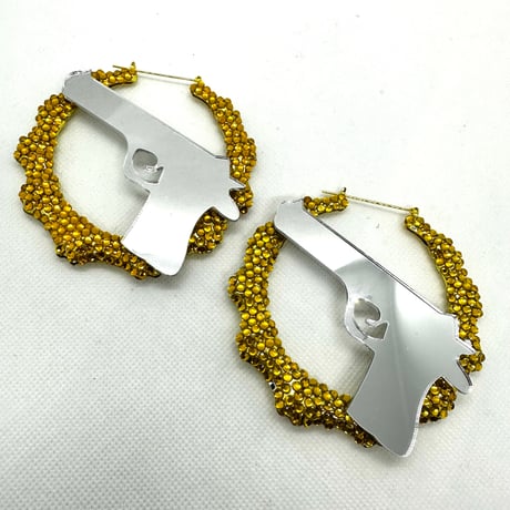 在庫処分SALE　ピストル　銃　シルバー×ゴールド　バンブーピアス　ピアス　ヒップホップ　90年代　90’s hiphop Bling Bling
