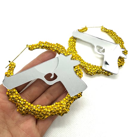 在庫処分SALE　ピストル　銃　シルバー×ゴールド　バンブーピアス　ピアス　ヒップホップ　90年代　90’s hiphop Bling Bling