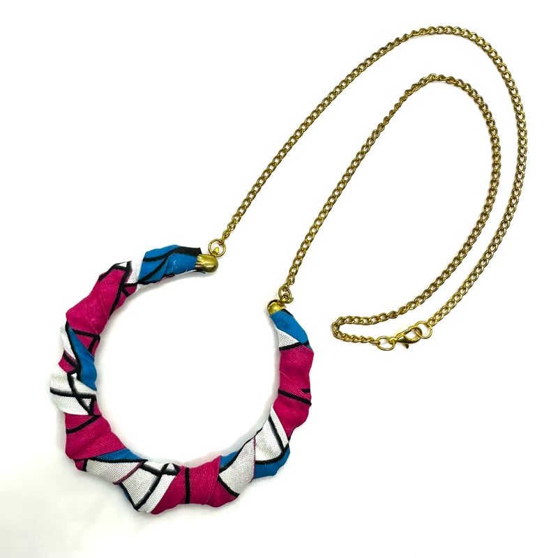 アフリカンプリント ネックレス アフリカ布 ハンドメイド バンブー