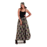 アフリカンプリント　ケンテ　ガーナ　ロング　スカート　ヘッドラップ付　African print Kente
