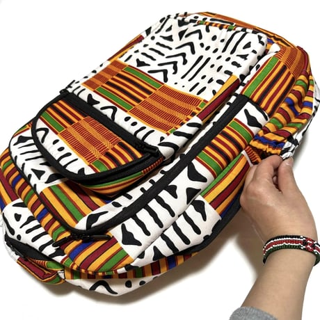 アフリカンプリント　リュック　バックパック　ケンテ　African Print Backpack Kente Mudprint