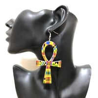 アンク×アフリカンプリント　ケンテ　ウッド　木製　アフリカ　アフリカン　エジプト　Egypt　Ankh　Kente　ピアス