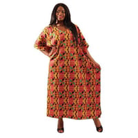 アフリカンプリント　ケンテ　Vネック　カフタン　半袖　ロングドレス　African print Kente Kaftan