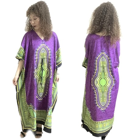 ダシキ　アフリカンプリント　カフタン　ロング　ワンピース　Africa Dashiki Kaftan
