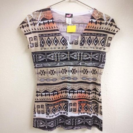 LAインポート Made in USA　幾何学模様　ネイティブ柄　オルテガ柄　半袖Tシャツ