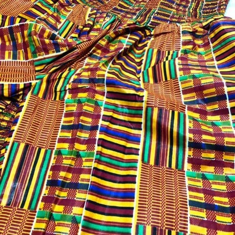 アフリカンプリント　ケンテ　エラスティック　ハーレム　パンツ　ヘッドラップ付　Africa Kente Elastic Harem pants