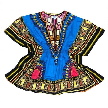 Elastic Dashiki Blue　ダシキ　半袖シャツ　アフリカ　アフリカン　民族衣装　 ヒッピー　hiphop