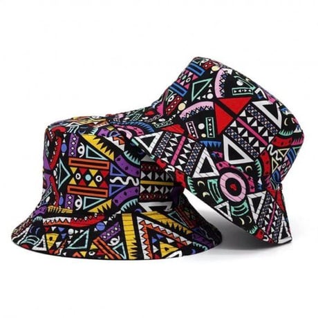 アフリカンプリント　パープル　幾何学模様　バケットハット　キャップ　ハット　帽子　African print Hat