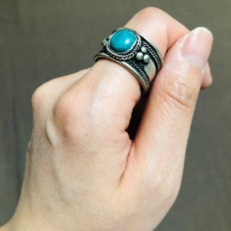 幅2cm　エスニック　フェイクストーン　デザインリング　ボヘミアン　ターコイズ　シルバー　リング　ring