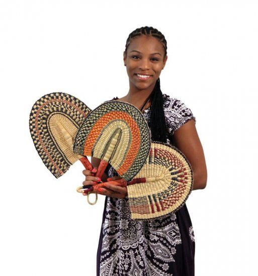 古作 アフリカ　ブルキナファソ　エレファントグラス　うちわ　団扇 Made in Burkina Faso アフリカ ブルキナファソ ハンドメイド 手織り
