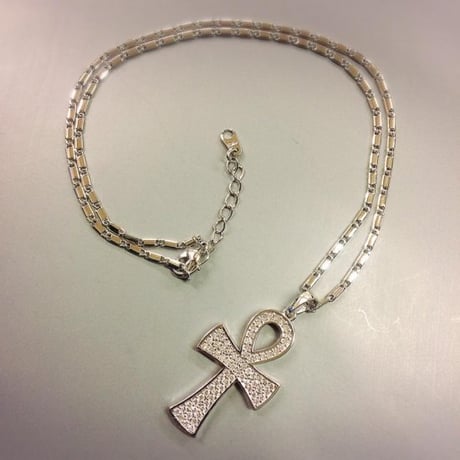 18KGP　アフリカ　エジプト　Egypt　アンク　Ankh　ゴールド　シルバー　ジルコニア　ネックレス　18K Gold Plated
