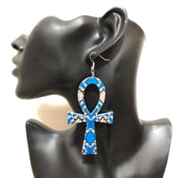アンク×アフリカンプリント　ウッド　木製　アフリカ　エジプト　Egypt　Ankh　ピアス
