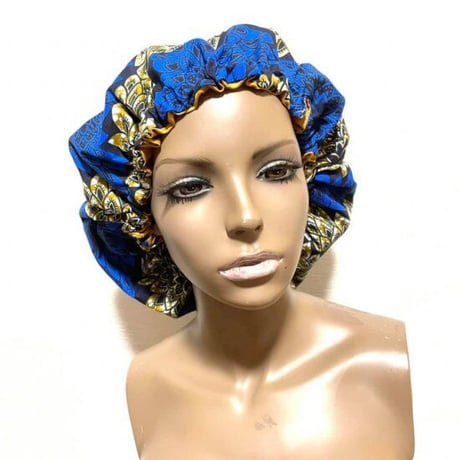 アフリカンプリント　ボンネット　就寝用　キャップ　African print Bonnet cap