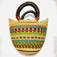 Made in Ghana　アフリカ　ガーナ　ハンドメイド　レザー　バスケット　ハンドバッグ　Africa Handmade Woven Leather Basket