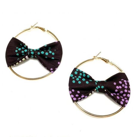 アフリカンプリント　ハンドメイド　アフリカ布　リボン　ピアス　フープピアス　African print handmade earring