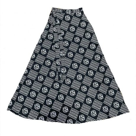 アフリカンプリント　アディンクラ　ガーナ　ジニャメ　ブラック　ラップスカート　巻きスカート　ロングスカート　African print Adinkra Gye nyame Wrap skirt