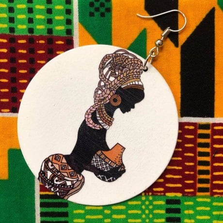 両面プリント　アフリカ　アフリカン　女性　ターバン　カラフル　ピアス　Africa　African woman