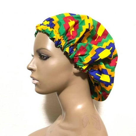 アフリカンプリント　ボンネット　就寝用　キャップ　African print Bonnet cap
