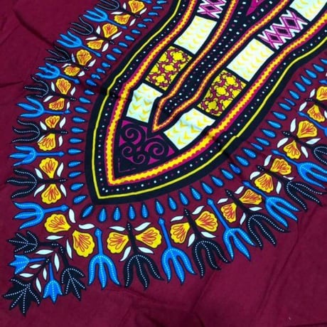 Burgundy　ユニセックス　男女兼用　ダシキ　Dashiki　半袖シャツ　アフリカンプリント　民族衣装　 ヒッピー　hiphop