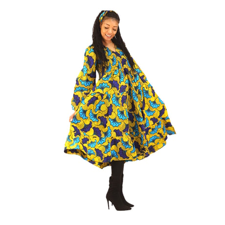 アフリカンプリント　アンカラプリント　ドレス　ワンピース　African print Ankara print smocked dress