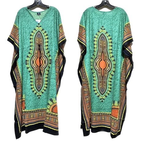 ダシキ　アフリカンプリント　カフタン　ロング　ワンピース　Africa Dashiki Kaftan