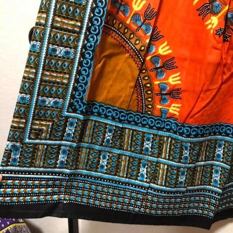 ダシキ　アフリカンプリント　オフショルダー　ロング　ワンピース　Africa Dashiki Orange