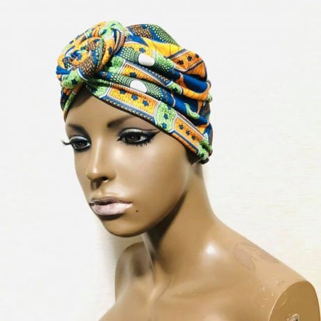 アフリカンプリント　らくらくターバン　ターバン帽子　ヘッドラップ　African print Head wrap