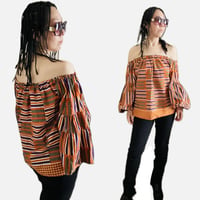 アフリカンプリント　ケンテ　スリーブレス　オフショルダー　トップス　African print Kente Full Sleeve Dress Shirt