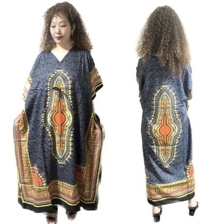 ダシキ　アフリカンプリント　カフタン　ロング　ワンピース　Africa Dashiki Kaftan